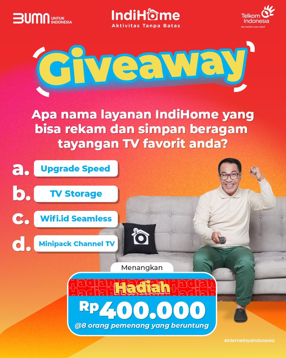 indihomejkt's tweet photo. ✨Happy weekend!✨ 

Biar makin seru weekendnya, Kakmin mau ngadain quiz lagi nih🤩 

Yuk yuk tulis jawabannya di kolom komentar, dan tag 3 teman kamu biar ikutan jugaa!🫶🏻

Goodluck✨ 

#giveaway 
#giveawayJKT 
#giveawayuangtunai https://t.co/LCHrm6qPzv