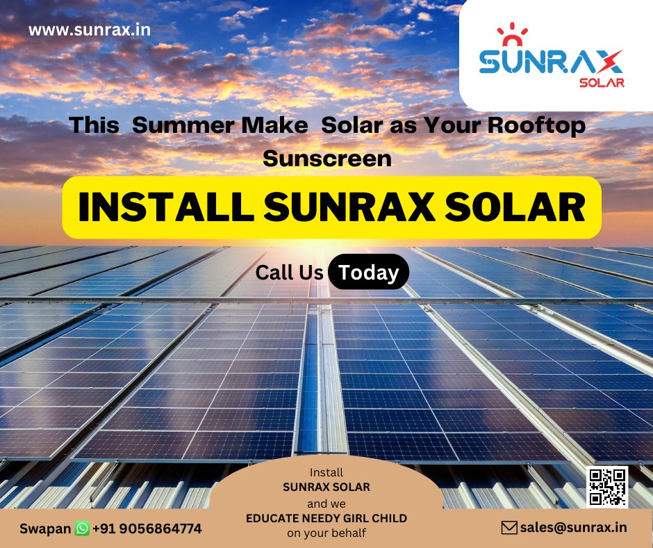 SunraxGroup's tweet photo. This Summer Make Solar as Your Rooftop "Sunscreen"
#SolarPanels #solar #solarenergy #solarpower #solarpv #ecofriendly #sunrax #solarrooftop #GreenEnergy #ongridsolar https://t.co/sgIt6LhVv0