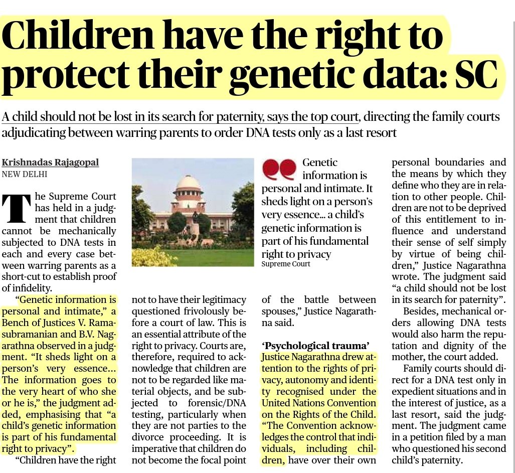 BORN4WIN's tweet image. Children Genetic information is part of his fundamental
'right to privacy'

#UPSC #righttoPrivacy
 (Source: The Hindu)