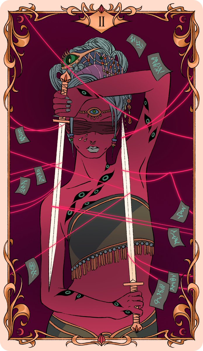 aletheia_eth's tweet photo. TWO of SWORDS marks the closing of SEER season: blindfolded + sightless, they must discern a path forward

This 🎴invites us to consult both our mind and our intuition in the face of uncertain choice. Don't be afraid to move into the future with bright eyes and an open heart https://t.co/mKucPNINyO