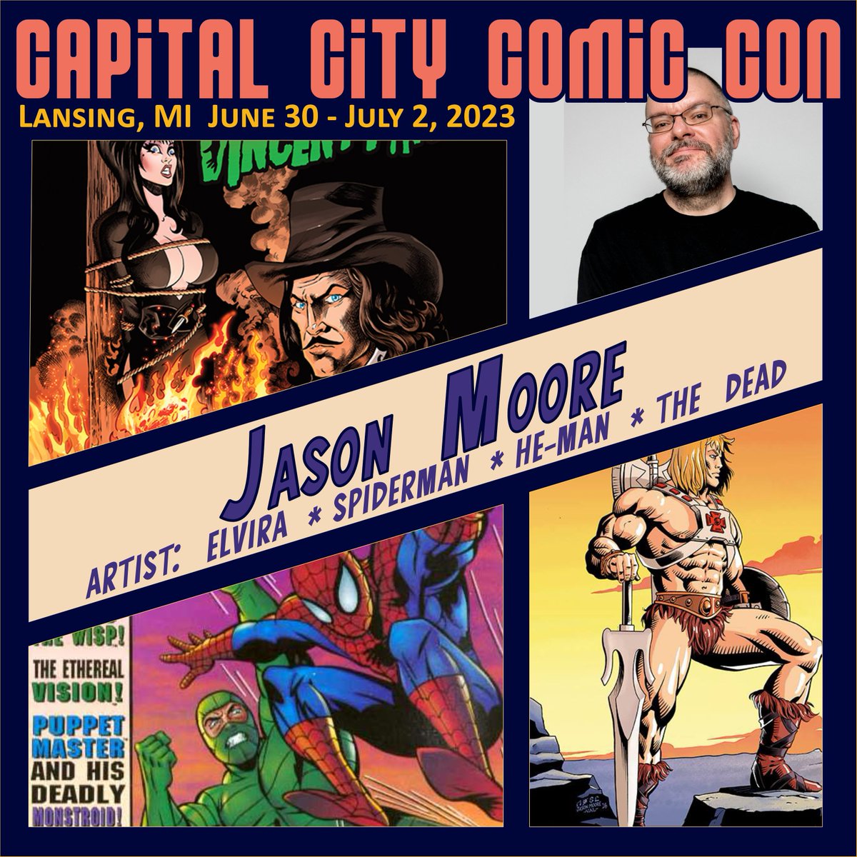 CCComicCon's tweet photo. The talented Jason Moore is coming to Capital City Comic Con! June 30 to July 2, Lansing MI! 
Get early access tickets on our Kickstarter Now! https://t.co/qxmaQqZrGy

#Kickstarter #Lansing #comiccon https://t.co/z62C7LF90I