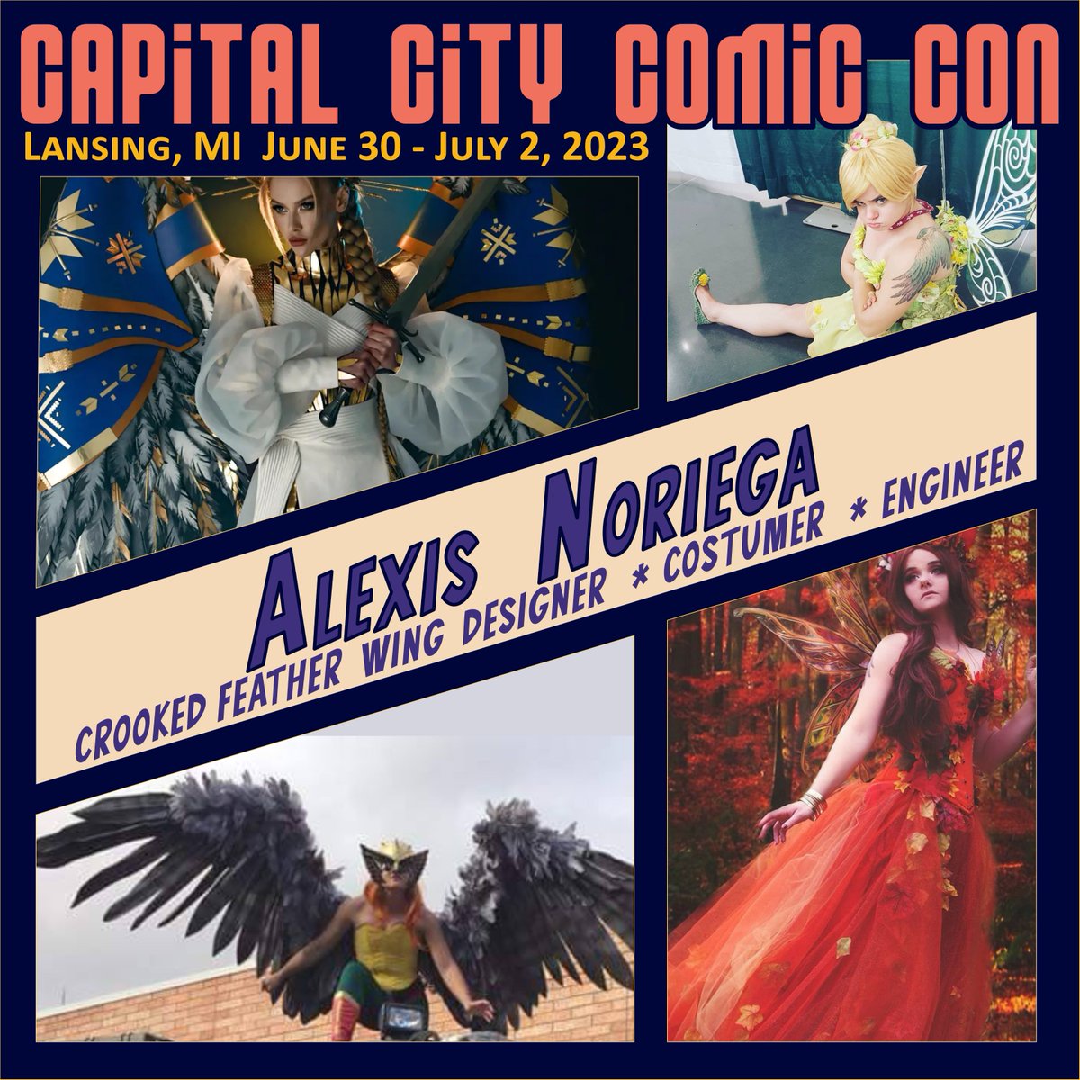 CCComicCon's tweet photo. "The Crooked Feather" Alexis Noriega is coming to Capital City Comic Con! June 30 to July 2, Lansing MI! 
Get early access tickets on our Kickstarter Now! https://t.co/qxmaQqZrGy

#Kickstarter #Lansing #comiccon #cosplay @FeatherCrooked https://t.co/v6qcrmzhmW
