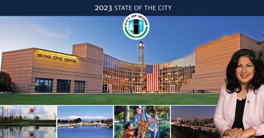Join us for the 2023 State of the City Tuesday, March 7, at the @IrvineBarclay. The event will begin with a free public reception at 5 p.m., followed by Mayor Farrah N. Khan's State of the City Address at 6 p.m. ℹ️ cityofirvine.org/stateofthecity… #WeAreIrvine