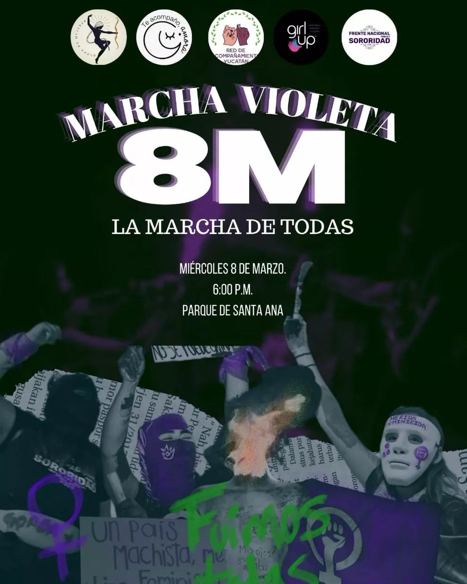 MujeresRueda's tweet photo. ALEEEERRRTAAAA🚨
Marcha feminista en Mérida, Yucatán. Que las calles nunca dejen de pintarse de morado, marchemos todas juntas este 8M en Mérida, Yucatán. 💜
 
📍 Parque de Santa Ana

🕜 6 PM

✊🏻Tendedero de denuncias desde las 5:30pm

💜 Transincluyente https://t.co/IyMyWACsI9
