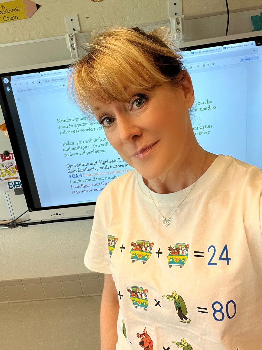 MackTeachesMath's tweet photo. It is always Fun Math shirt Friday @GWES_PGCPS , but this Friday it involved math computation! Very proud of my students who solved it, can you? @gwes_pta @PGCPSTAG @PGCPSCurriculum @pgcps @PGCPSK5Math https://t.co/MnFj4YO6kU