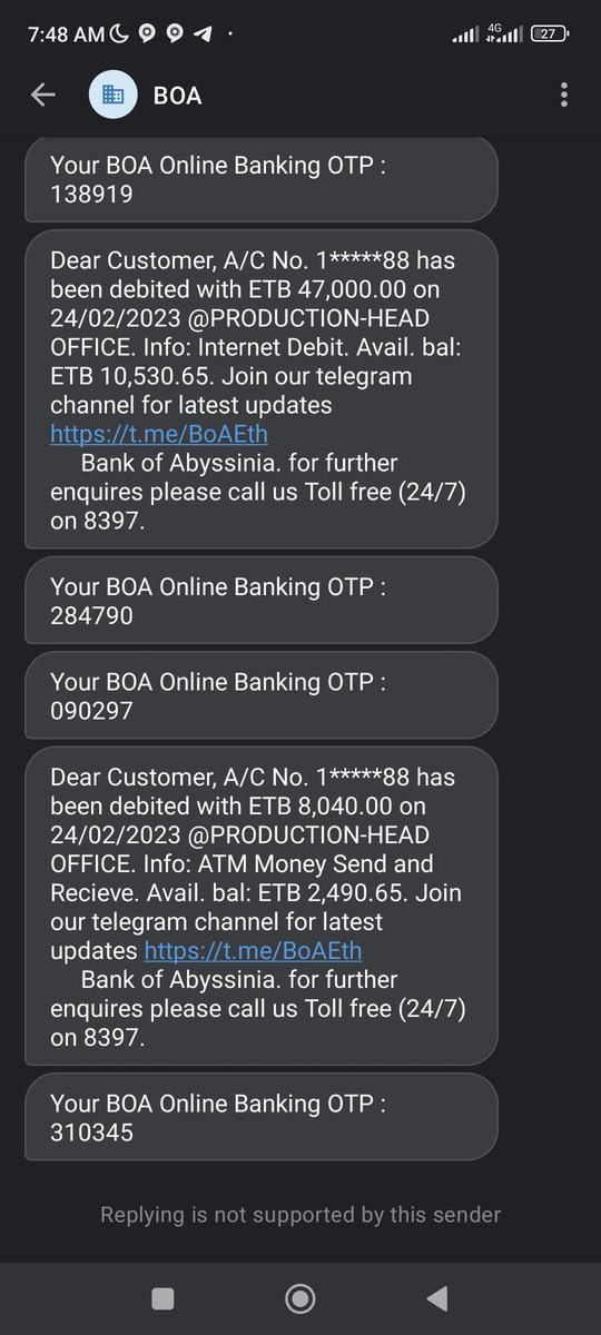 Kalide0912's tweet photo. @AbyssiniaBank  on this bank without my permission it's transferred 47,000.00 and 8040.00 without any of my permission and knowledge.
@AbyssiniaBank can you explain what happens on your system ? 
#abyssinibank #Apollo #Ethiopia #Ethiopian #NoMore #Addisababa https://t.co/GiKhjjAXYZ