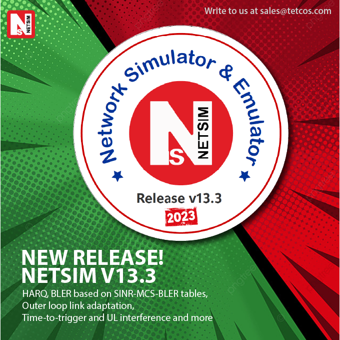 Tetcos's tweet photo. #NetSim v13.3 is out!
Advanced 5G features: HARQ, BLER based on SINR-MCS-BLER tables, Outer loop link adaptation, Time-to-trigger and UL interference. Detailed radio measurements for all wireless networks. Visit https://t.co/0m8rh54LDZ
Write to us for a free 30-day trial. https://t.co/sq20Fjh6j8