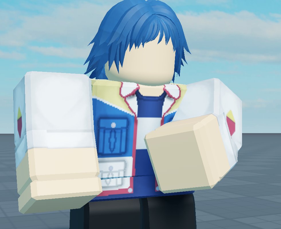 Fool__Moon's tweet image. Haven't made Roblox Clothing in a while, so here's something new! From Yu-Gi-Oh! 5Ds, here's Bruno's Jacket! (The hair is retextured to be blue in the image)

For sale here: roblox.com/catalog/126033…

#yugioh #YGO #robloxclothing #roblox