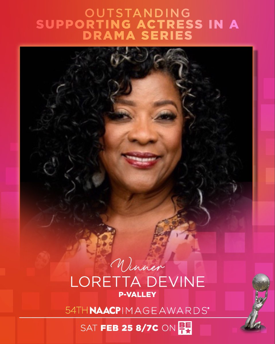 naacpimageaward's tweet photo. Congratulations to @lodivadevine 🎉
Outstanding Supporting Actress in a Drama Series for @PValleySTARZ
54th #NAACPImageAwards 🏆 https://t.co/w01FJRxgNS