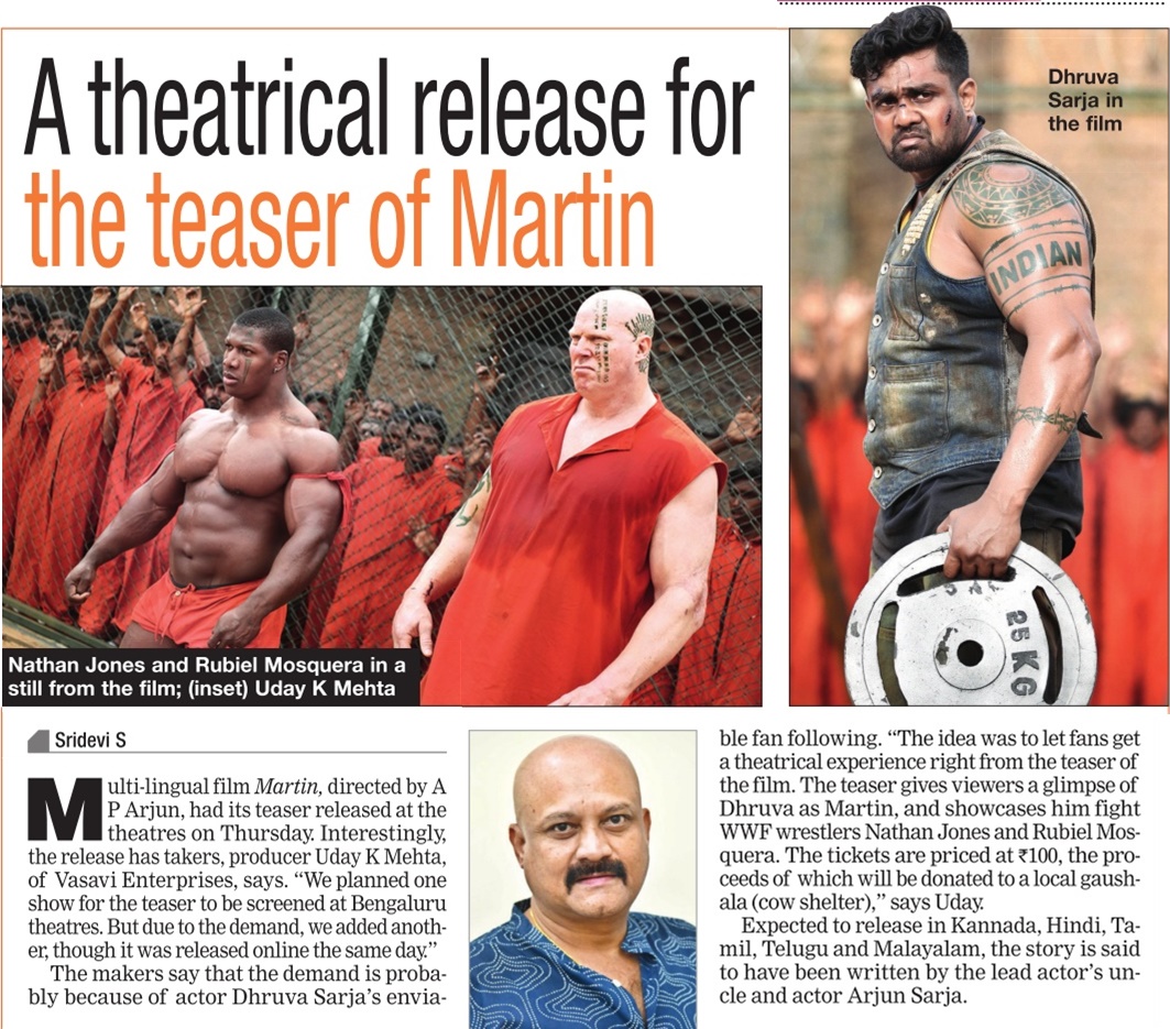 A theatrical release for the teaser of #Martin 

@DhruvaSarja @AP_Arjun_film #UdayKMehta  #Manisharma @satyaphegde @Sanketh_mys @LahariMusic @TSeries