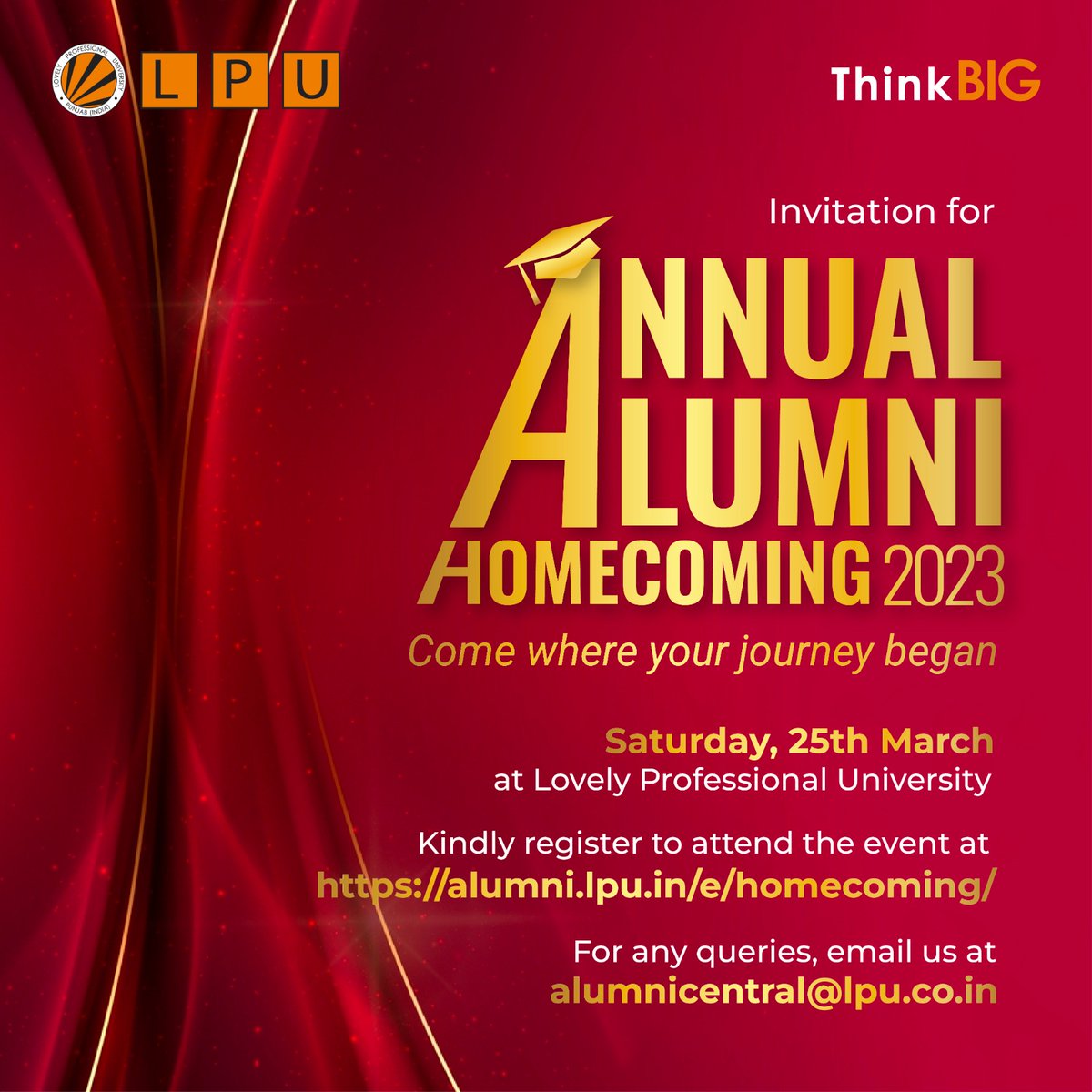 Annual Alumni Homecoming 2023

#lpuniversity #Lpuphysiotherapy #LPUForYou #LPUDiaries #LPUReview #LPUAlumni #LifeAtLPU #LPUStudentAchievements #ProudVertos #HappyVertos #Homecoming #EventsAtLPU #BestUniversity #TopUniversity #SaturdayThoughts #SaturdayMotivation #AchieveBIG