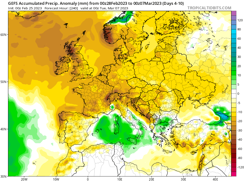 Le temps froid des prochains jours va produire quelques chutes de #neige dans le sud, mais sur les 10 prochains jours, ce sera régime sec car anticyclonique...
Certains secteurs du nord de la France pourraient donc comptabiliser plus de 40 jours sans la moindre pluie. 