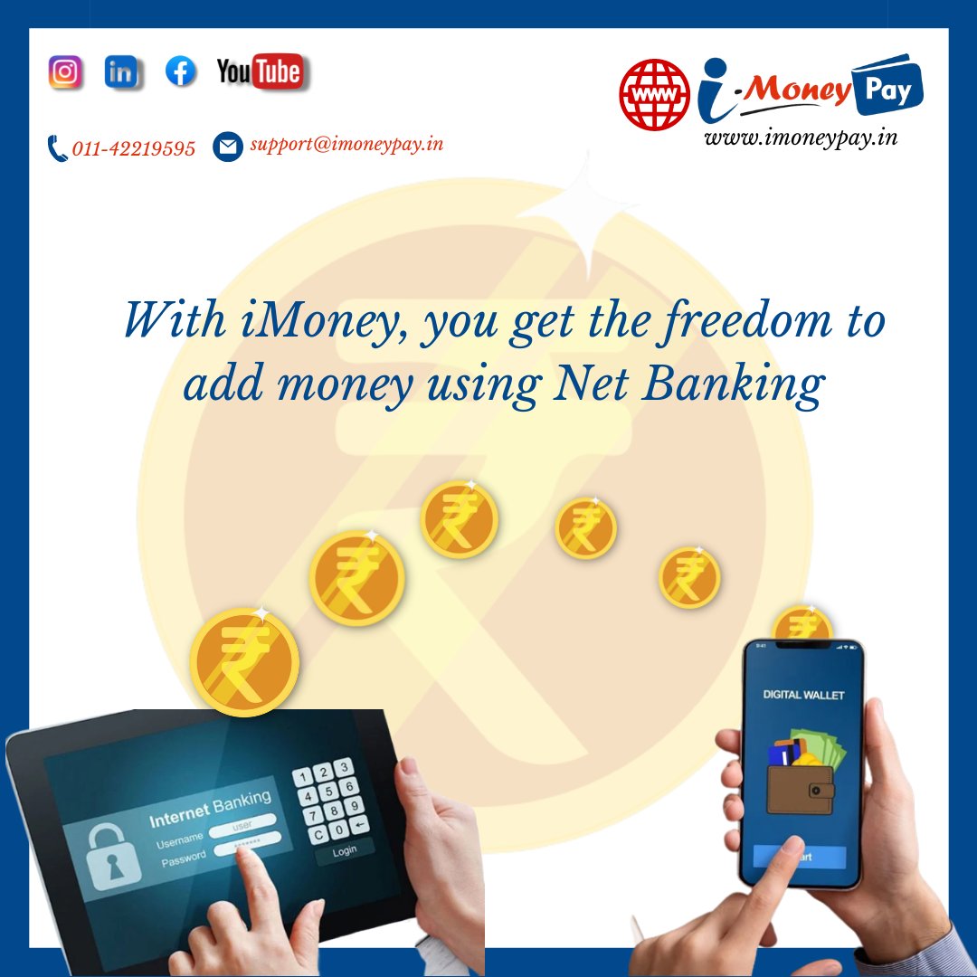 ImoneyPay's tweet photo. With iMoney, you get the freedom to add money using Net Banking
#netbanking #imoneypay #freedom #addmoney https://t.co/8tpOygo713