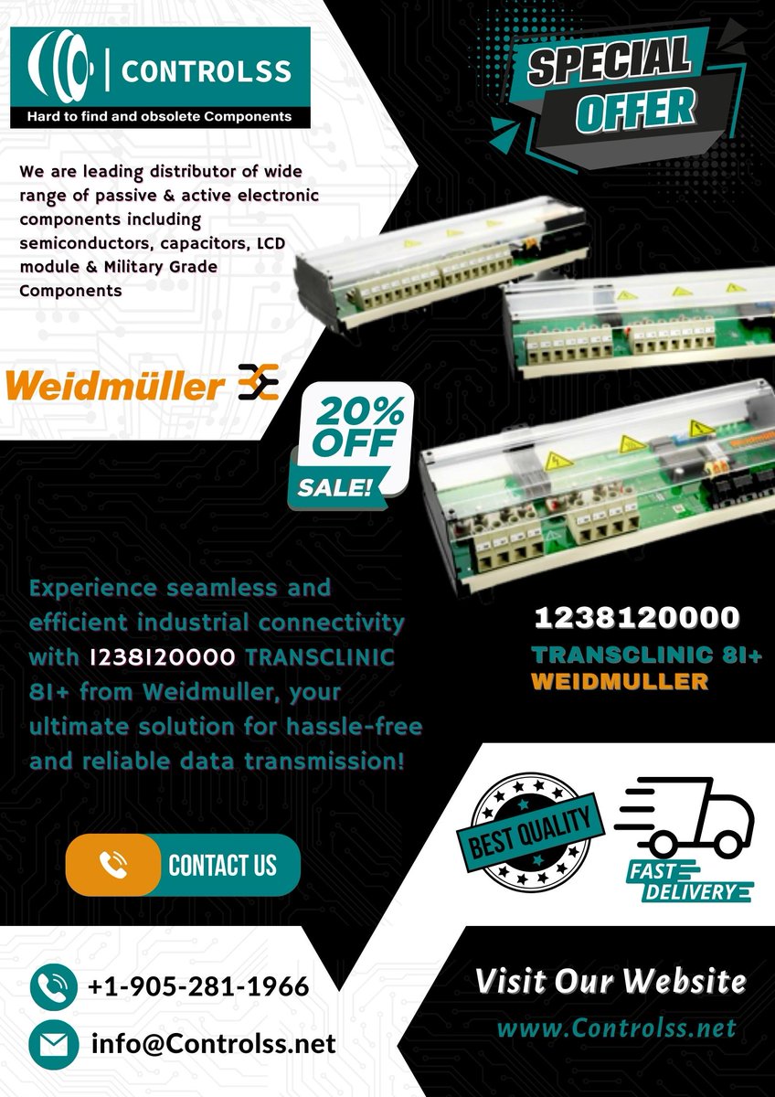 controlss_net's tweet photo. 1238120000 TRANSCLINIC 8I+ by WEIDMULLER - your partner for Optimized automation.

#Controlss
#weidmuller
#1238120000
#specialoffer
#electronics

Contact us: +1-905-281-1966
Email us: info@Controlss.net
Visit our website, https://t.co/x2sLPVAIdb https://t.co/e9oD5JFoTL