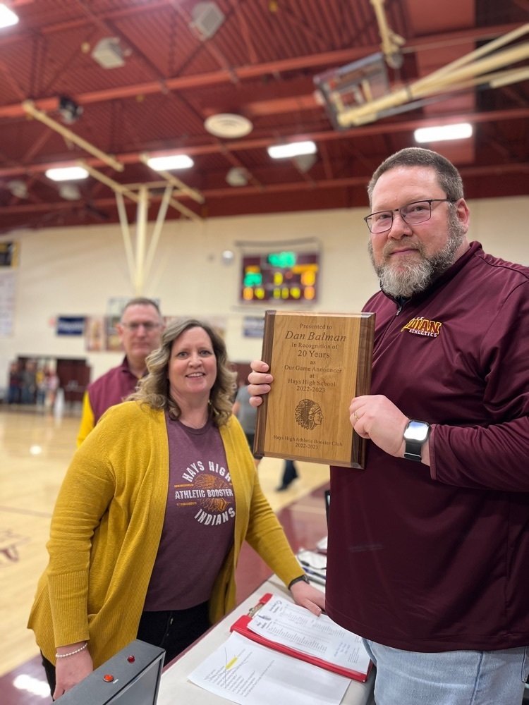 For 23 years Dan Balman has touched the lives of many Hays High students.  He's been the games voice on the PA for 20 of those years.  He has seen an amazing amount of great games and great athletes during his time at HHS.  Enjoy your retirement Mr. Balman.  You will be missed!