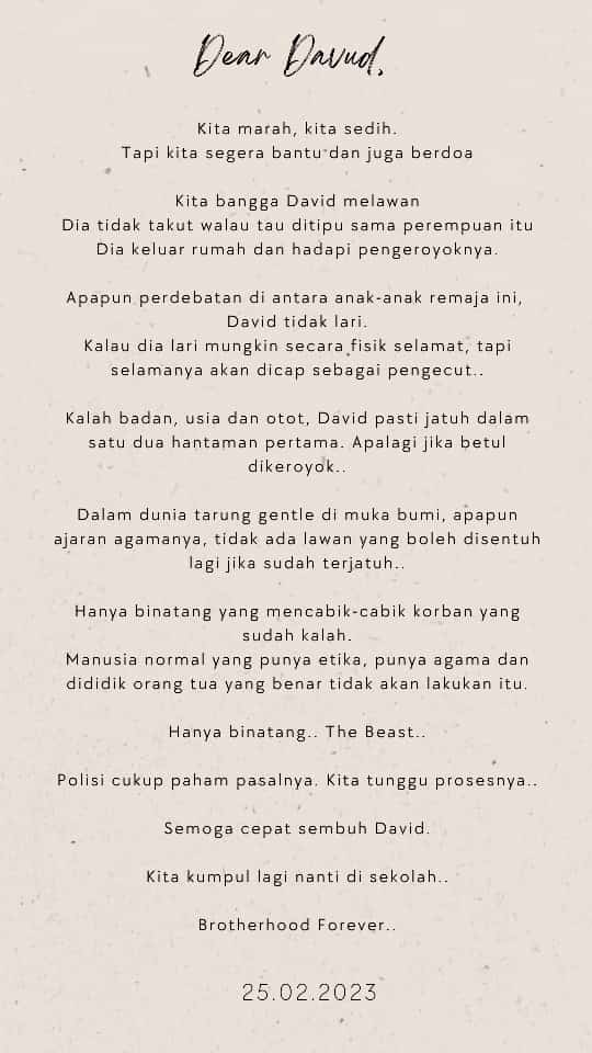 Kita harus bersuara..
Karena kita dan David sedang melawan Goliath!