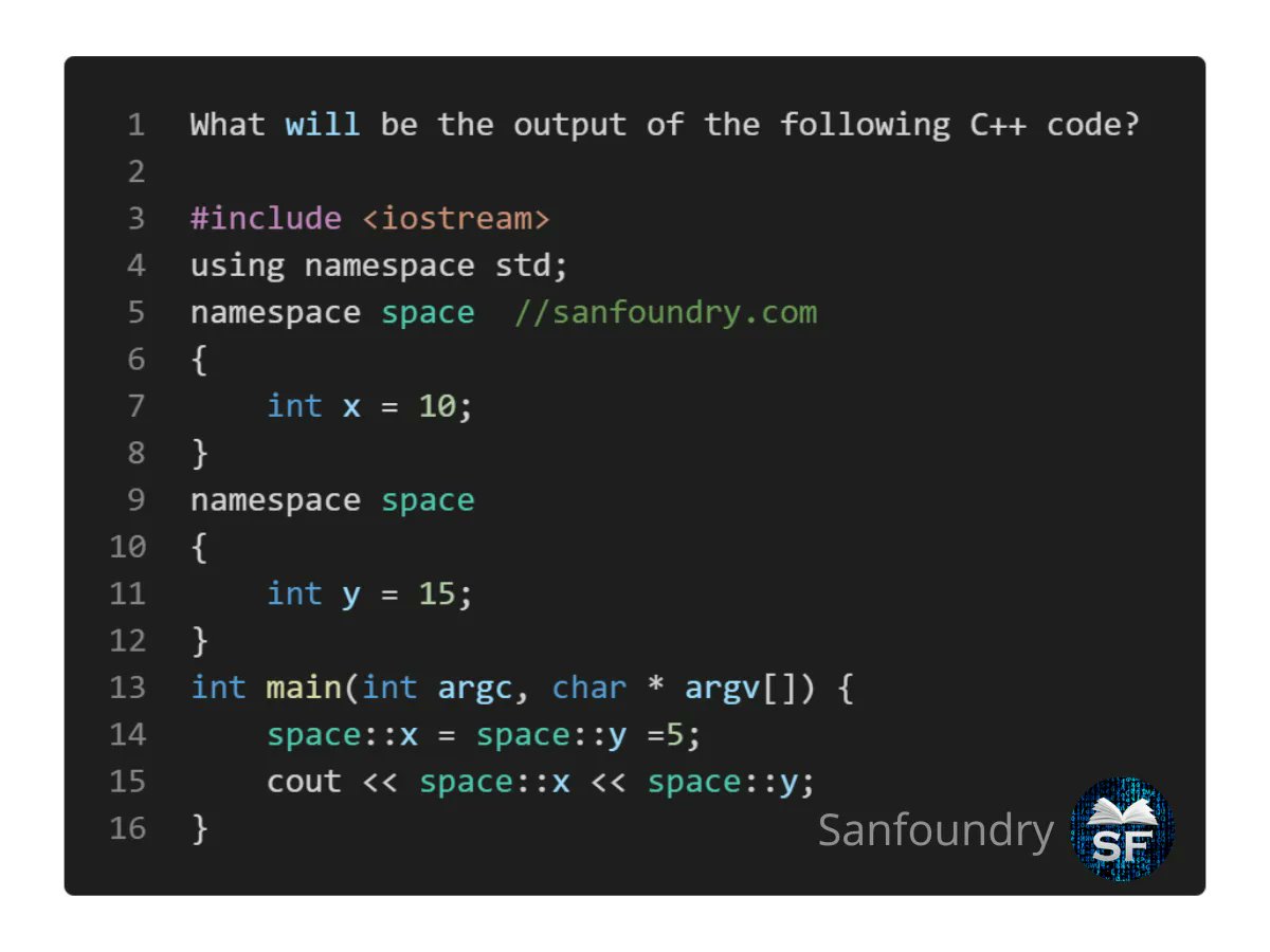 sanfoundry's tweet image. ✨✨ Sanfoundry C++ Programming Quiz ✨✨

#cpp #cplusplus #cpluspluscode #programming #quiz #100daysofcode #codingisfun #codingproblems #codingchallenge #programmerlife #100daysofcodechallenge #programs #learning #fresher #sanfoundry

Answer (Question 8): buff.ly/3HkuUhe