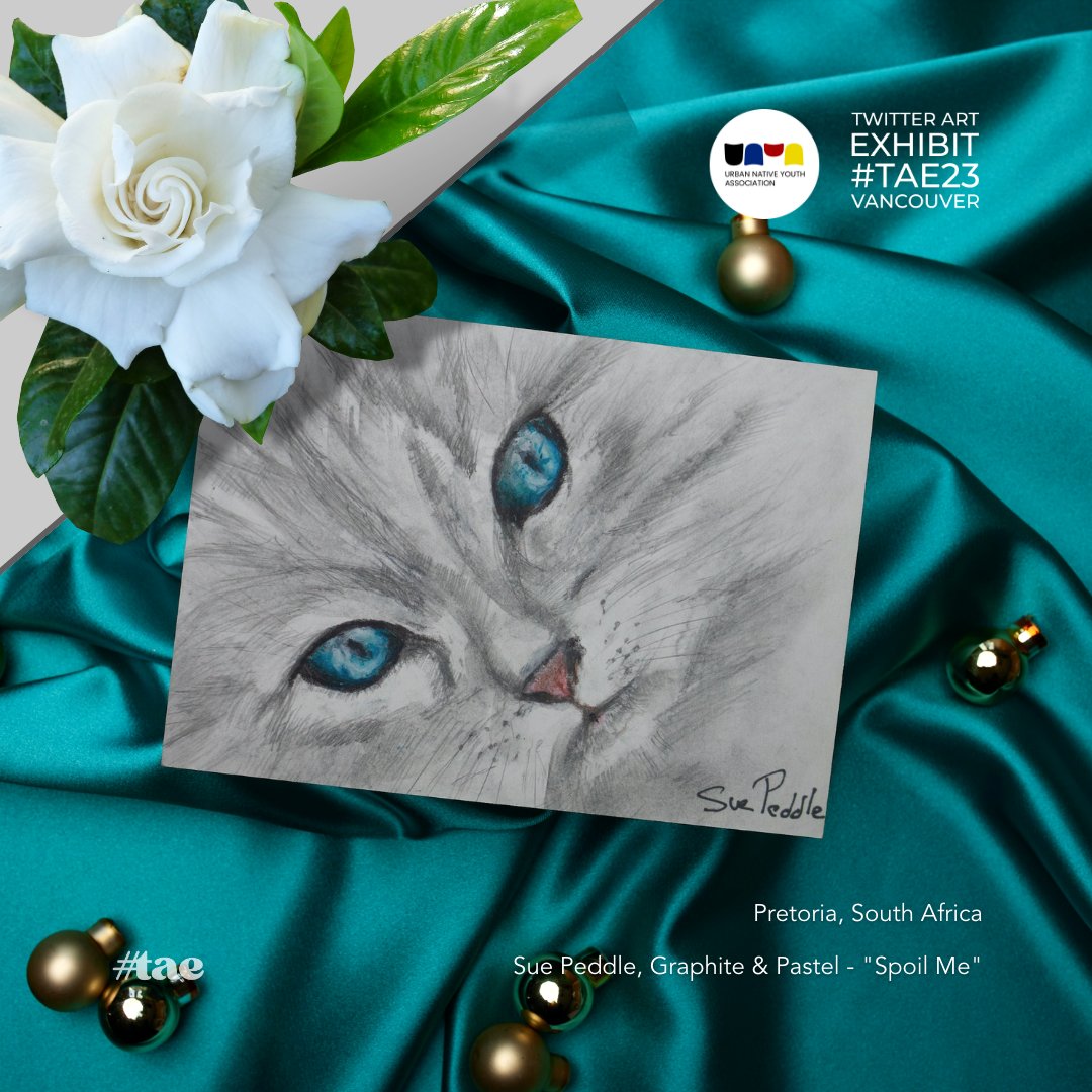 “Spoil Me”, by Sue Pedle <a href="/sue_peddle/">Sue Peddle</a> from South Africa. Thank you, for your lovely Graphite &amp; Pastel artwork. Sue is donating this art card as a contribution for #TAE23 art fundraiser for <a href="/unyayouth/">Urban Native Youth Association (UNYA)</a>. #vancouverbc #twitterartexhibit #indigenous #giving #artforacause