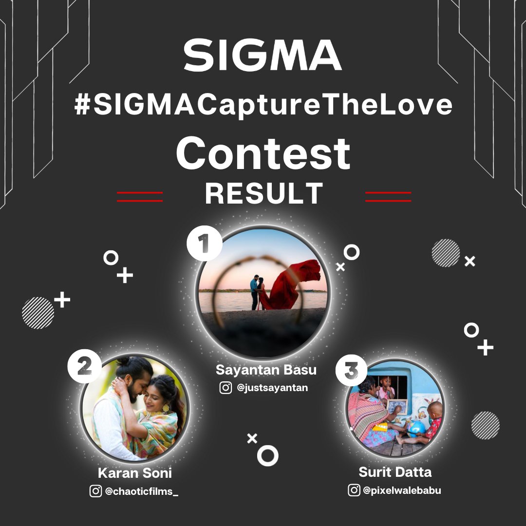 Sigma_India's tweet photo. Many congratulations to the winners of the #SIGMACaptureTheLove contest. And heartfelt gratitude to all the participants.
Regards,
SIGMA
#SIGMAcontest #CaptureTheLove #SIGMAPicks #sigmaphotoindia https://t.co/ThkoEfw6FB
