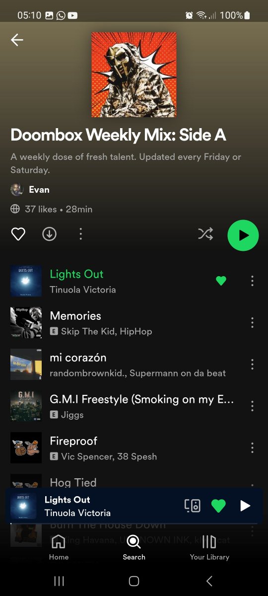 TinuolaVictoria's tweet photo. guysss my new song "lights out" has gotten a spot on the very dope Doombox playlist this week!! 🥹

big thank you to @BowieDOOM - go give em a follow and check out the playlist below 🙏🏾✨ https://t.co/1Zl7u5fyTJ