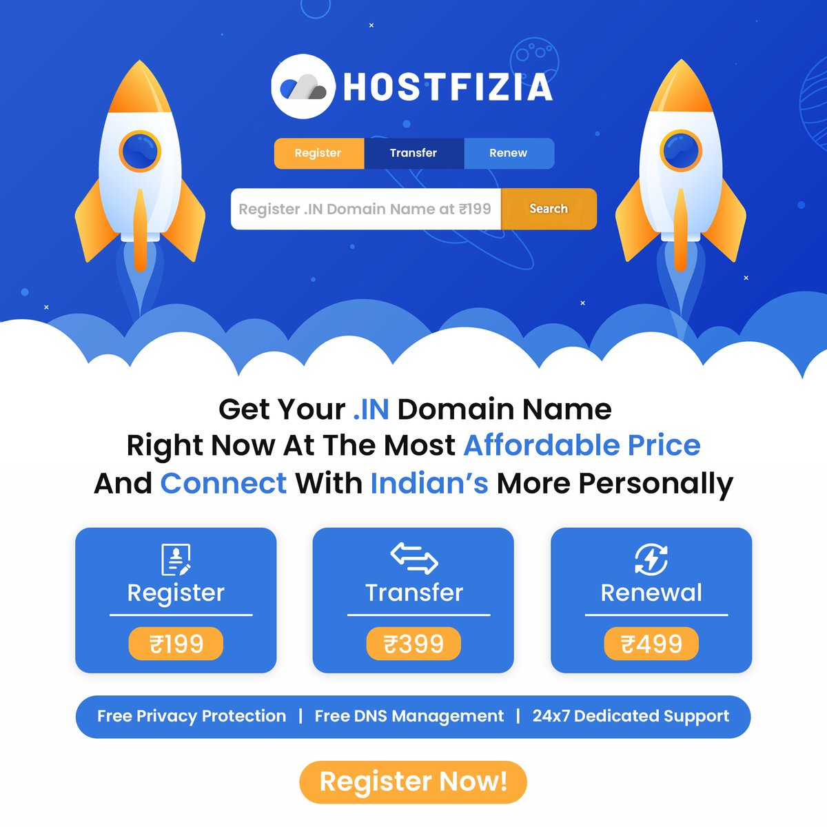 hostfizia's tweet photo. Get your .IN domain name right now at the most affordable price and connect with Indians more personally.

Register at ₹199 | Transfer at ₹399 | Renewal at ₹499 

Register Now - https://t.co/rxlcZMK8YW

#domain #domainnames #webhosting #cloudhosting https://t.co/XgeoLeWar2
