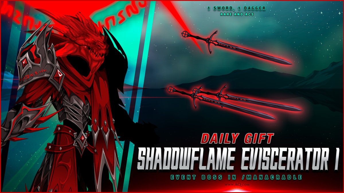 Saturday's daily gift went live at midnight. Have you gotten yours yet? Battle the saga finale boss in the /manacradle map until March 17th to get 2 new rare weapons. Log in each day for a new reward, bonus, or resource boost at AQ.com #AQWDailyGift