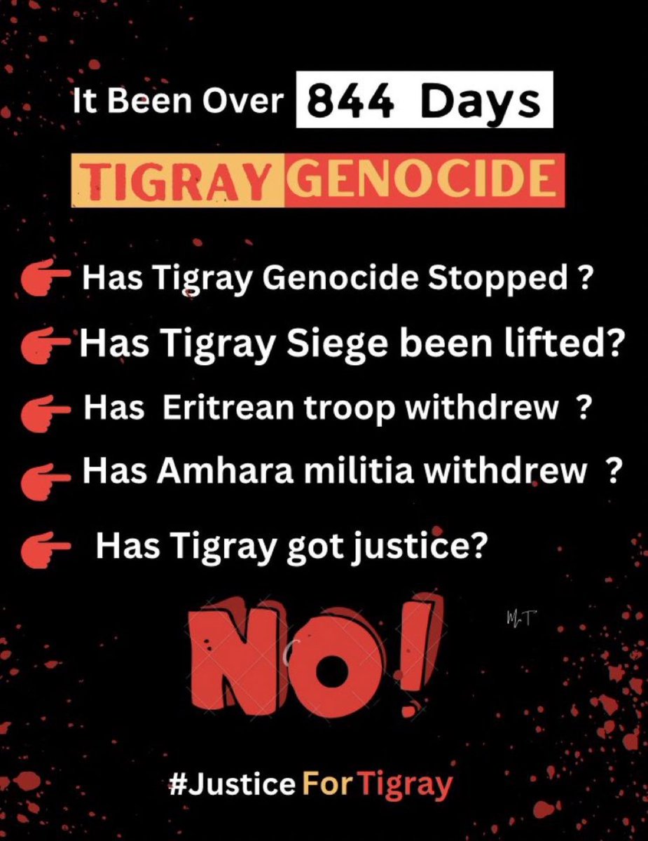 📌#8️⃣4️⃣4️⃣DaysOfTigrayGenocide

WE DEMAND ACTION !

👉🏼#EritreaOutOfTigray 
👉🏼#AmharaOutOfTigray 
👉🏼#Justice4Tigray 
👉🏼#EndTigrayGenocide
👉🏼#EndTigraySieg
👉🏼#FreeTigray 
@EUCouncil @_AfricanUnion @SecBlinken @WFPChief @WHO @UNOCHA @POTUS  @WFP @hrw @UN @UN_HRC @UNHumanRights