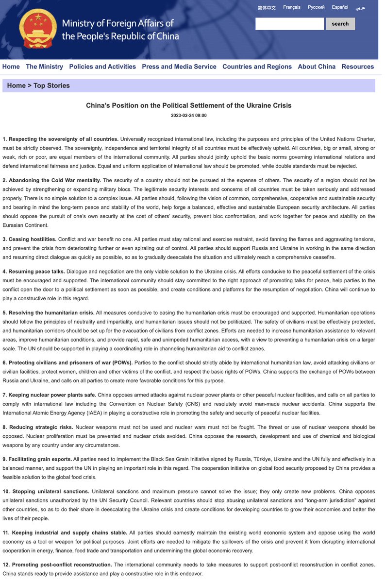 Frontlinestory's tweet photo. #Chinese Foreign Ministry: #China’s Position on the Political Settlement of the #Ukraine Crisis.
#ScarsofWar #RussiaUkraineCrisis #TheOngoingwar https://t.co/9pkmmcDsx8