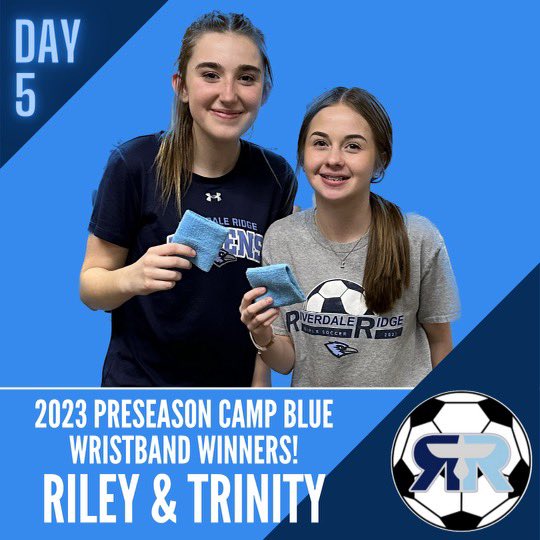 Congratulations to our day 5, final 2023 preseason camp blue wristband winners, freshmen Riley Frei and sophomore Trinity Abeyta!! Today concluded our pre season camp and we are READY for tryouts on Monday! #2023preseasoncamp