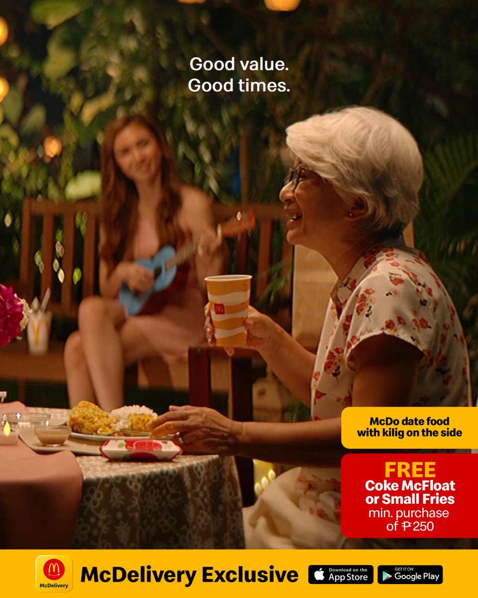 Nakakahappy na meal, may free treat pa! Get a FREE Coke McFloat or Small Fries with every minimum order of ₱250 on McDelivery! 

No McDelivery app yet? Download here:

App Store – bit.ly/McDeliveryPH_i…
Google Play Store – bit.ly/McDeliveryPH_A…