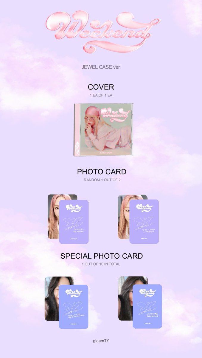 gleamTY_'s tweet photo. #RT 태연의 생일을 맞이하여 알티 이벤트를 진행합니다!

TAEYEON digital single album 〖Weekend〗 : Album Detail (Jewel Case Ver.)
➫ 2023.03.09 9PM KST

#태연 #taeyeon https://t.co/9G30QgLKij