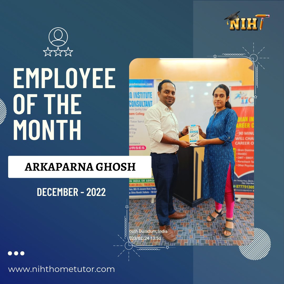 nihthometutor's tweet photo. Congratulations Arkaparna Ghosh On Winning Rewards For Their Team's Employee of The Month ( December ) ❤️

#employeeofthemonth #niht #hometutor #tutor #cbse #icse #WBCHSE #educationistitute #offlineclasses #education #career #guidance #hometutor #hometutoring #hometutorial https://t.co/V2ZtVpdTfO