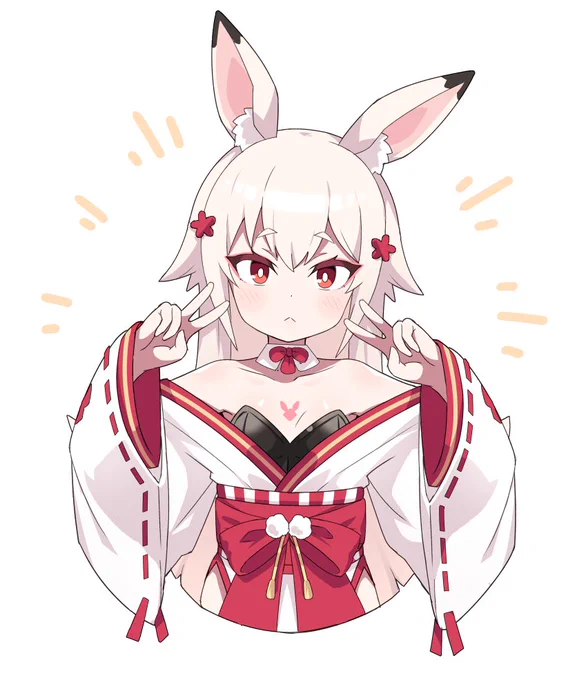 巫女様の無表情ダブルピース 