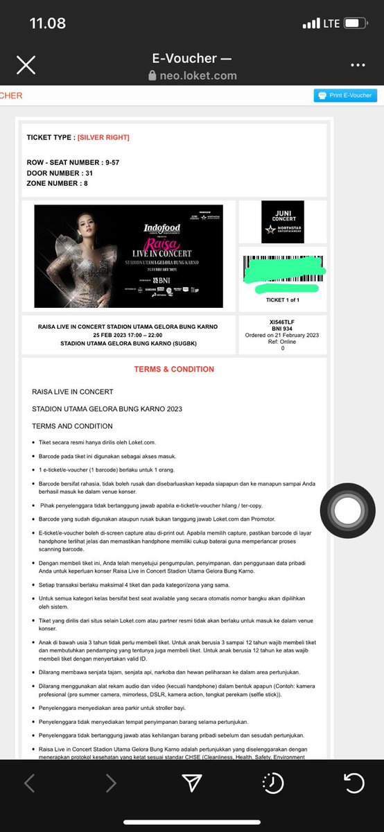 WTS 1 tiket konser raisa today. SILVER, sudah jd tiket tinggal scan barcode. Jual rugi, normal 525k, DM ya!