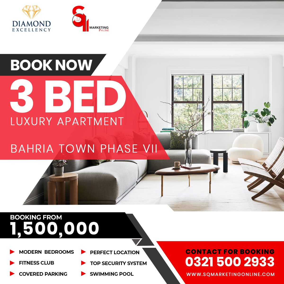 SQMarkonline's tweet photo. 𝟑 𝐁𝐄𝐃 𝐀𝐏𝐀𝐑𝐓𝐌𝐄𝐍𝐓 𝐀𝐕𝐀𝐈𝐋𝐀𝐁𝐋𝐄

Our Ultra Modern Apartments are now open for booking.

#Islamabad  #Rawalpindi #apartment #apartments   #bahriatown #bahriatownislamabad #diamond_excellency  #InvestmentPakistan #diamondexcellency #twincities #sqmarketingpvtltd https://t.co/kD08c6SpSL