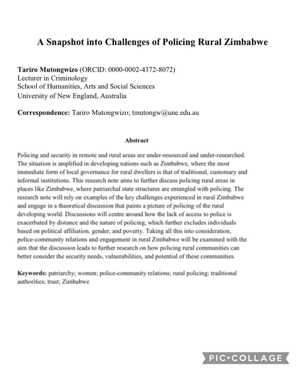 IJRuralCrim's tweet photo. Another #PartIRecap!

✅ In her research note, @TariMutongwizo discusses 
the entanglement of #patriarchal state structures and #police in #rural Africa and Zimbabwe - and the resulting challenges for #victims. Read more here: https://t.co/6XBgMSVE6j

#Criminology #IJRC https://t.co/3Q1nPI47wC