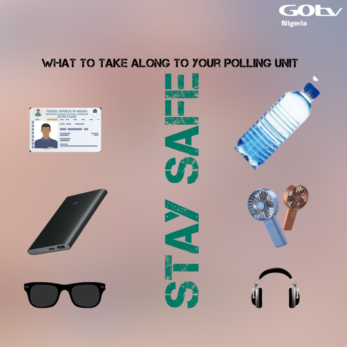 GOtvNg's tweet photo. The Basic essentials needed while we go out to vote.🇳🇬

Don’t forget your snacks.🥟

#NigeriaElections2023 https://t.co/ofm3pXJ9CA