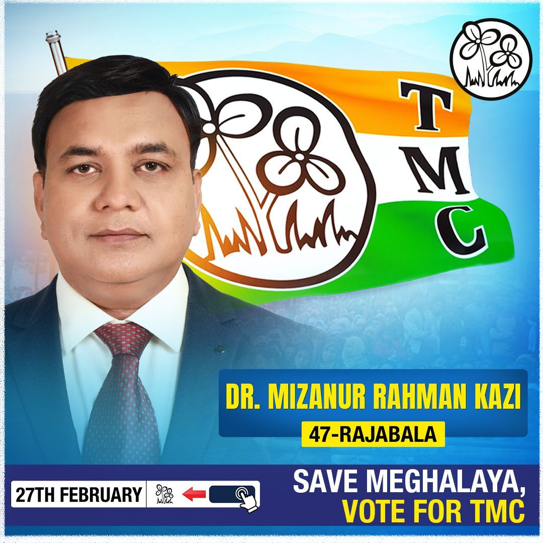 AITC4Meghalaya's tweet photo. Rajabala Candidate @DrMizanurKazi will continue working tirelessly towards people's welfare.

For holistic development- 

✅Vote for the twin flowers 
🗓27th February 2023

#VoteForTMC https://t.co/304LaW1tlX