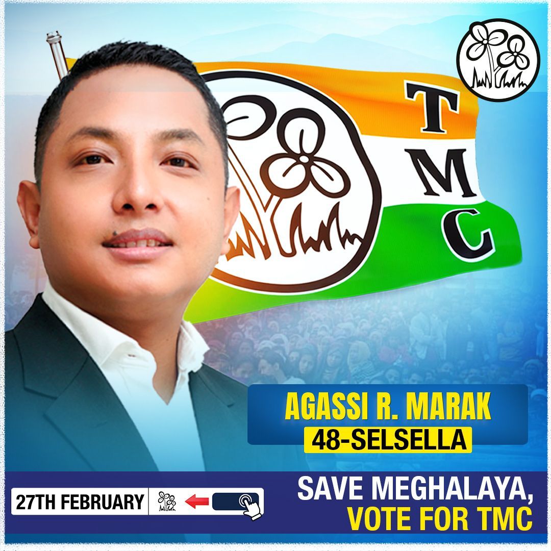 AITC4Meghalaya's tweet photo. Selsella Candidate @agassimarakaitc will continue building a better future for people.

For an era of growth- 

✅Vote for the twin flowers 
🗓27th February 2023

#VoteForTMC https://t.co/lxbTjaMU3b