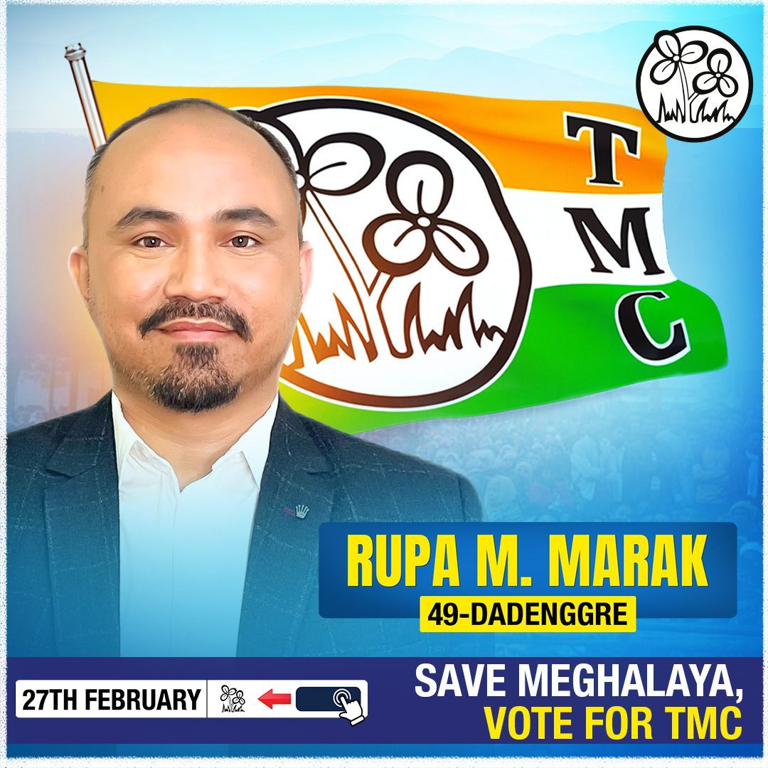 AITC4Meghalaya's tweet photo. Dadenggre Candidate Rupa M Marak will ensure better days for all.

For progress and prosperity- 

✅Vote for the twin flowers 
🗓27th February 2023

#VoteForTMC https://t.co/89ScLpq9jY