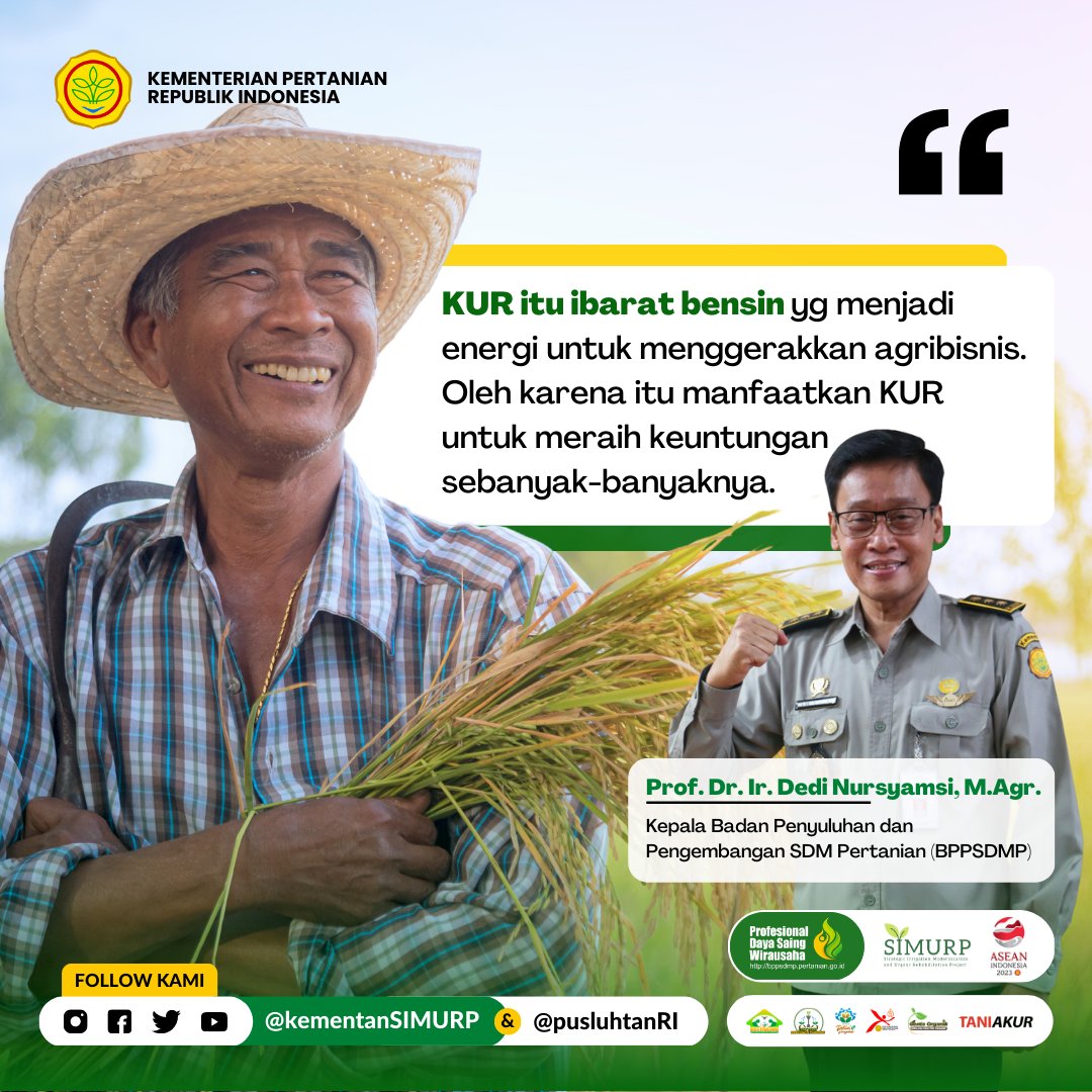 kementansimurp's tweet photo. KUR itu ibarat bensin yg menjadi energi untuk menggerakkan agribisnis. Oleh karena itu manfaatkan KUR untuk meraih keuntungan sebanyak-banyaknya.

#CSA #teknologi #pertanian #CSASIMURP #KUR https://t.co/YIRhh7UQIR