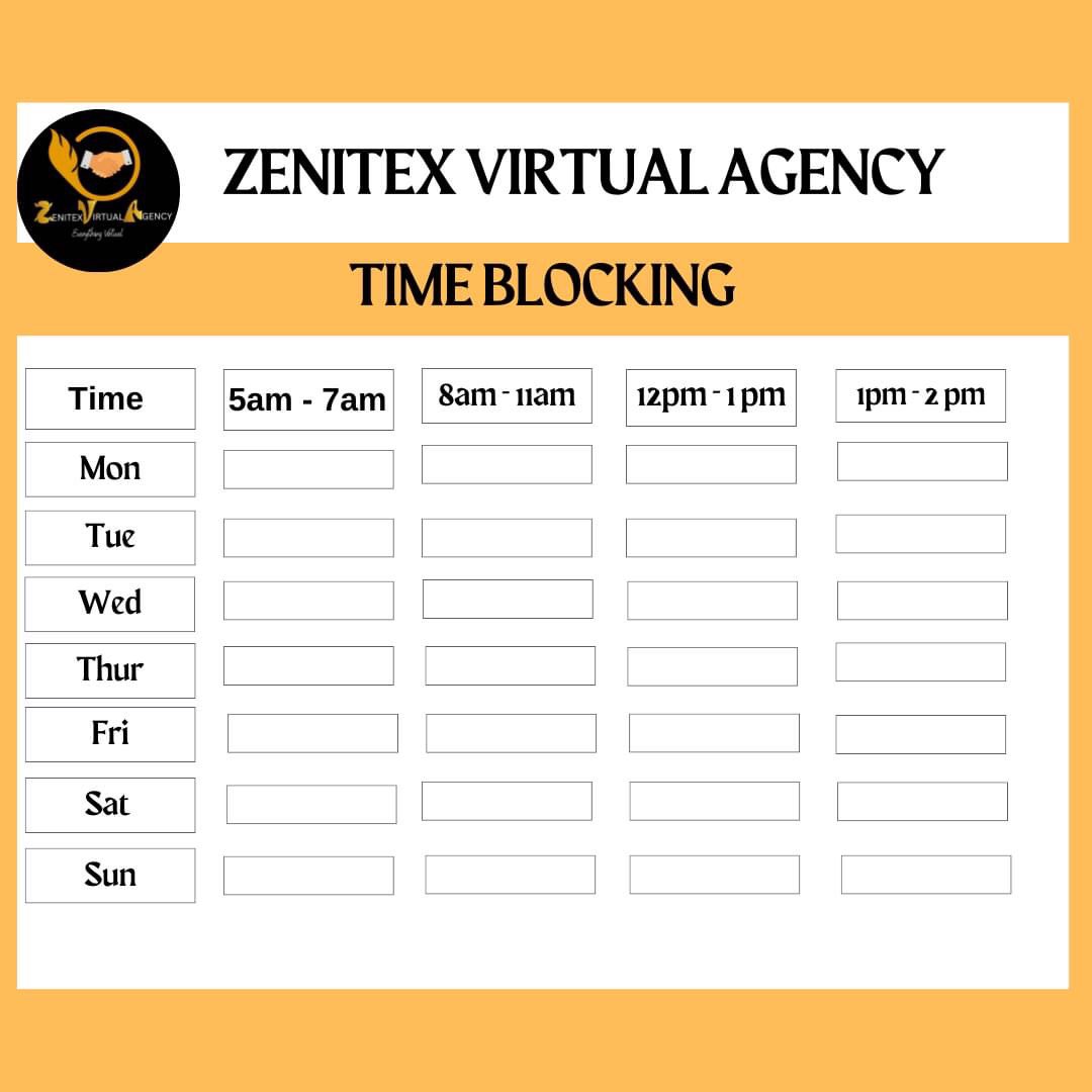 ZenitexVA's tweet photo. If you need help implementing time blocking or other productivity techniques in your business, contact Info@Zenitexvirtualagency.com today! 

#CRM #ZVA #Zenitexvirtualagency #administrativeassistance
#virtualagency
#everythingvirtual https://t.co/zuuONmGLG6