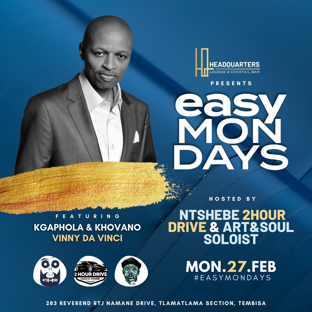 ItsMartinSA's tweet photo. Headquarters
Monday 27th
#EasyMondays
Hosted by @DJNtshebe
#2HourDrive & Art & Soul Soloist
Featuring
Kgaphola
Khovano
@VinnyDaVinci
283 Reverend RTJ
Namane Drive
TlamaTlama Section
Tembisa https://t.co/f8znc4jcJe