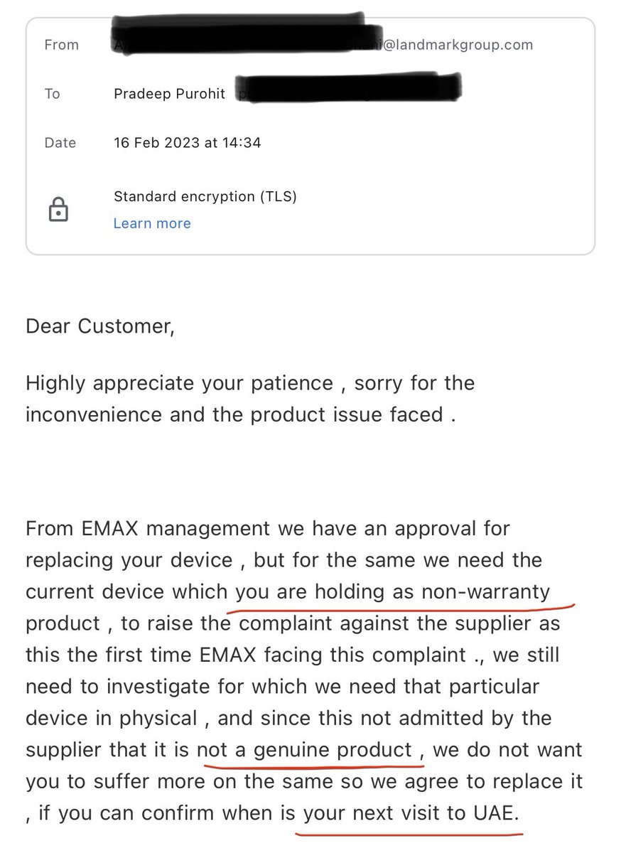 PureHit's tweet image. @askemax selling #fake @Apple airpod pro at @MallofEmirates EMAX store. On complaint they are asking me to come to Dubai to replace it, which they know is not likely as i was a tourist. How are tourists protected from such fraud in @visitdubai @dubaiconsumers @Dubai_DED #EMaxUAE