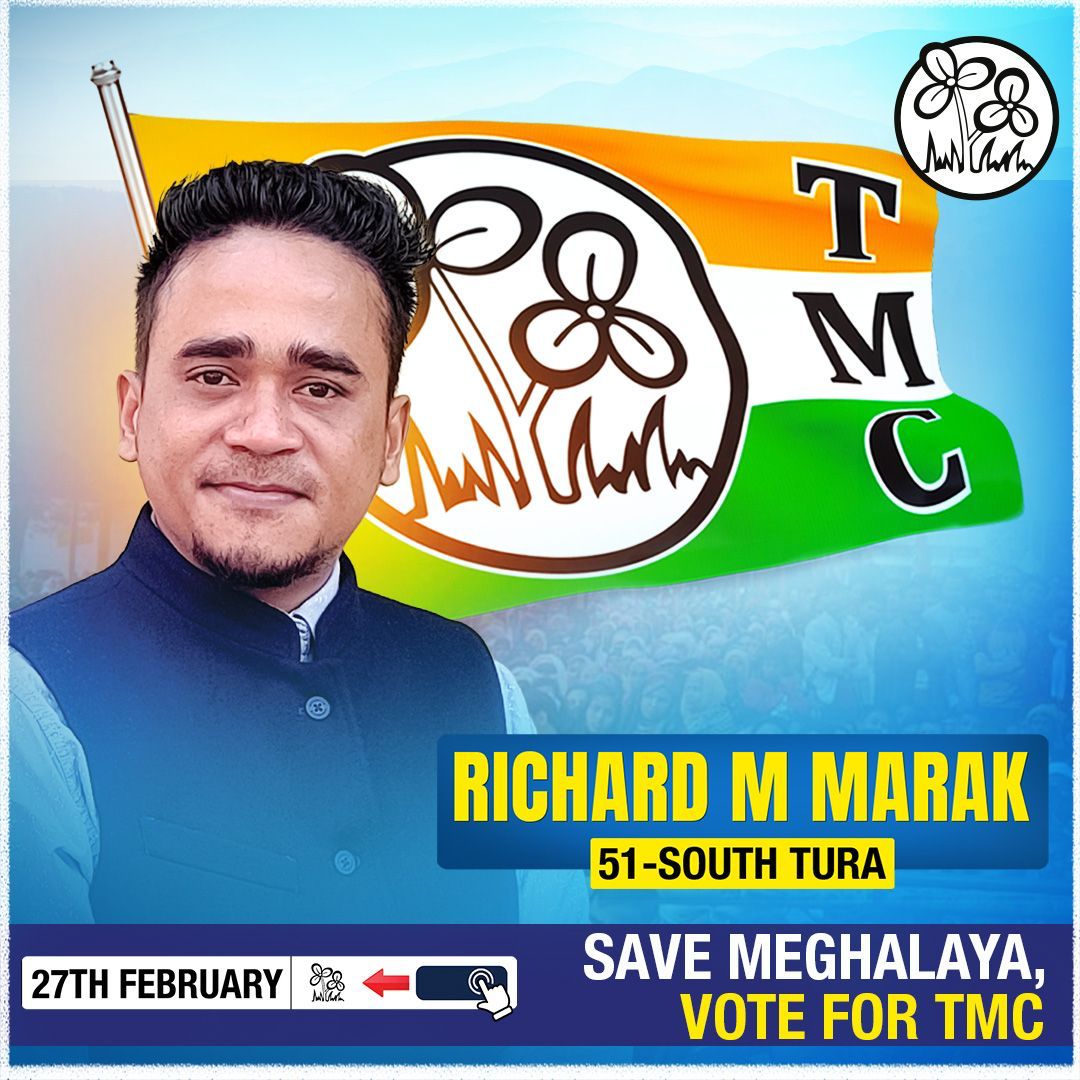 AITC4Meghalaya's tweet photo. South Tura Candidate @richardmarak will ensure grassroots development.

For people's welfare- 

✅Vote for the twin flowers 
🗓27th February 2023

#VoteForTMC https://t.co/AV8hBRsqSc