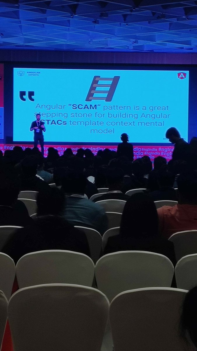 rhetonik's tweet photo. What a talk by @tomastrajan !
Such a neutral perspective while he compared different approaches w.r.t. template context in Angular such as going with NgModules vs adopting a STAC approach vs going with SCAM. Super helpful to make decisions of when to use what. Loved it!
#ngIndia https://t.co/7H2uqTeio1