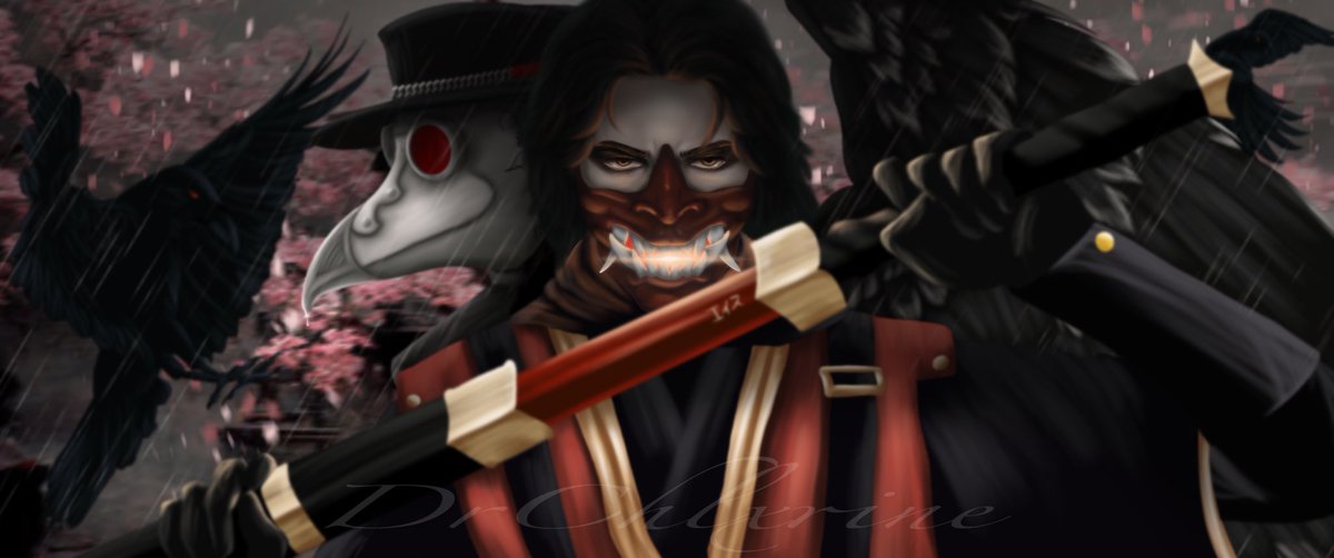 DrChlxrine's tweet photo. After a Long time of being away from art, I have returned with my most complex, detailed and biggest piece

Fanart of the one and only streamer man @numin_99 accompanied by my OC Døc and their raven companion Trickster!
#numin99 #drchlxrine #ravens #katana #fanart #streamerfanart https://t.co/6CorgVClvs