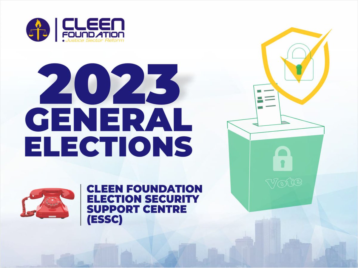 cleenfoundation's tweet photo. Good morning Nigerians, 
2023 General Elections is finally here. 

CLEEN Foundation will observe  the conduct of security personnel during the elections through her @INEC accredited observers. The @PoliceNG has assured all of safety and we encourage citizens to go out and vote. https://t.co/e5j6omgQ5J