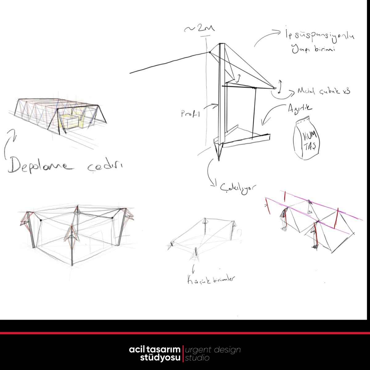 Kolay üretim, kolay taşıma ve modüler kurulum sağlayan çadır yapı sistemi çalışmamız prototip aşamasına geldi. / Our tent structure system prototype allows for easy production, easy transportation and modular setup.