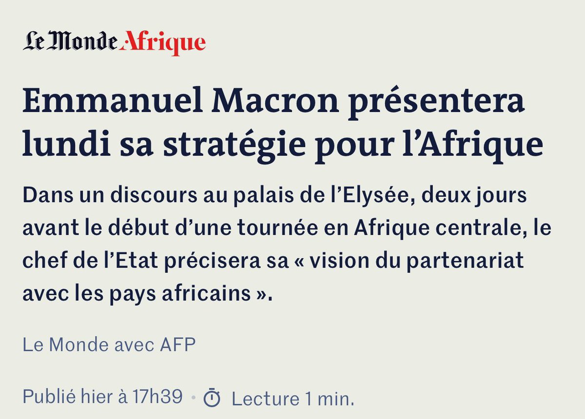 On va vous présenter la stratégie de l’Afrique pour la France <a href="/EmmanuelMacron/">Emmanuel Macron</a>: Dégage! #FranceDégage
